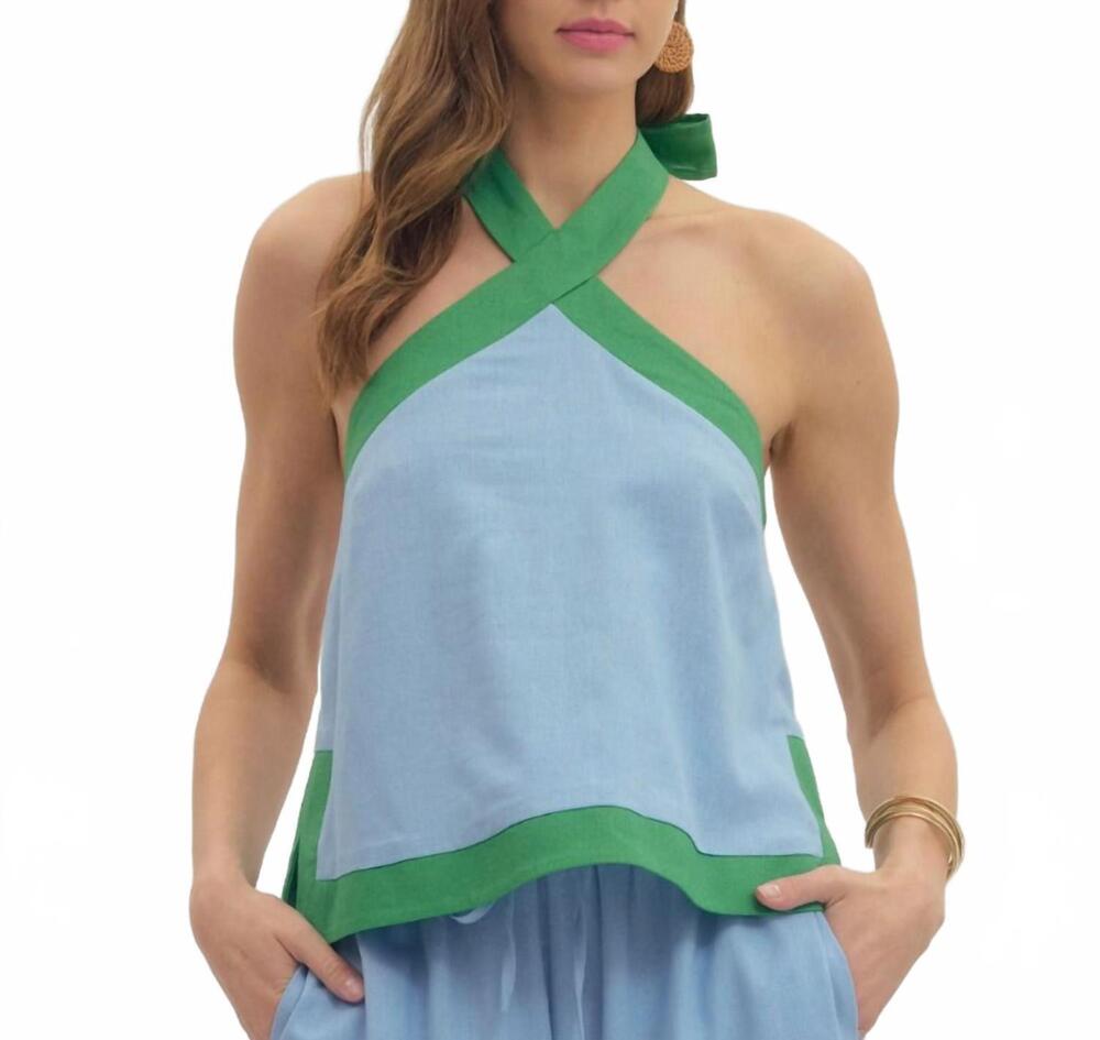 NEW ENTRO sleeveless halter top in blue